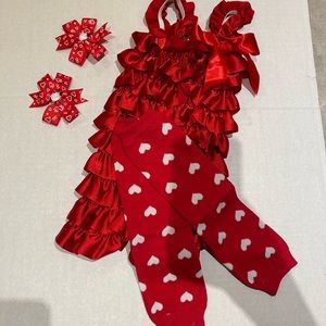 New Romper leg warmers hair bow baby girl Valentines Day outfit 12-24 mo